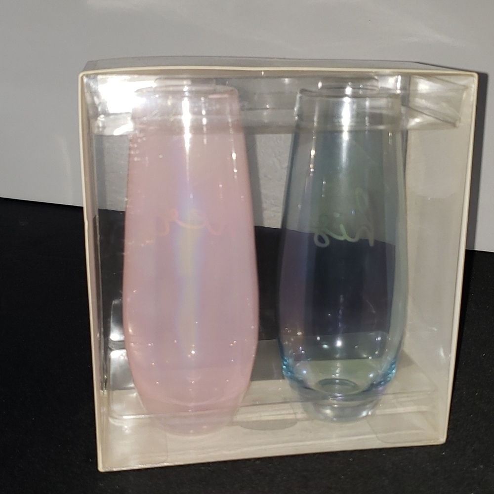NEW- Set of 2 Flute Glasses by Slant, His & Hers, 10 oz - Picture 4 of 5